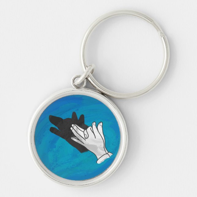 Wolf Shadow on Blue Key Ring (Front)