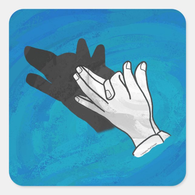 Wolf Shadow on Blue Square Sticker (Front)