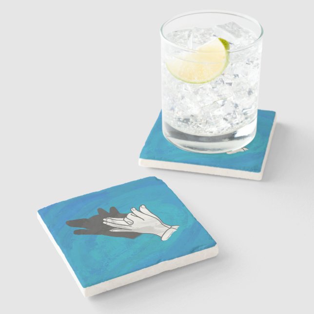 Wolf Shadow on Blue Stone Coaster (Side)