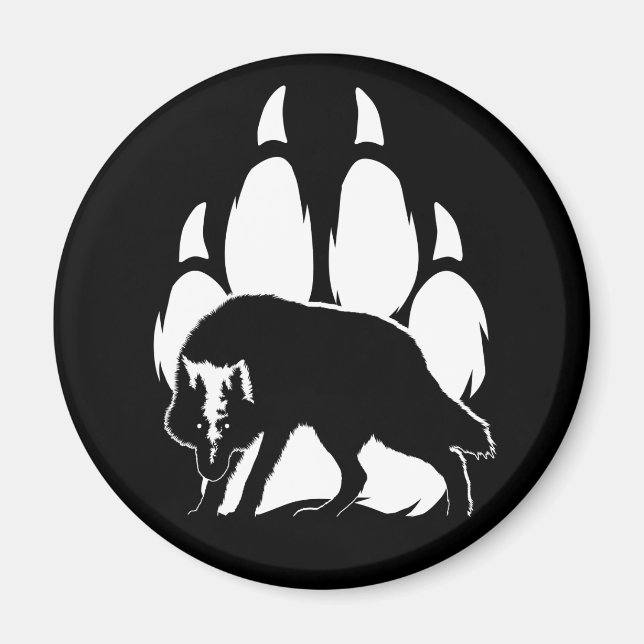 Wolf Silhouette and Footprint Magnet (Front)