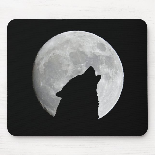 Wolf Silhouette at Dusk Plus Moon Background Mouse Pad (Front)