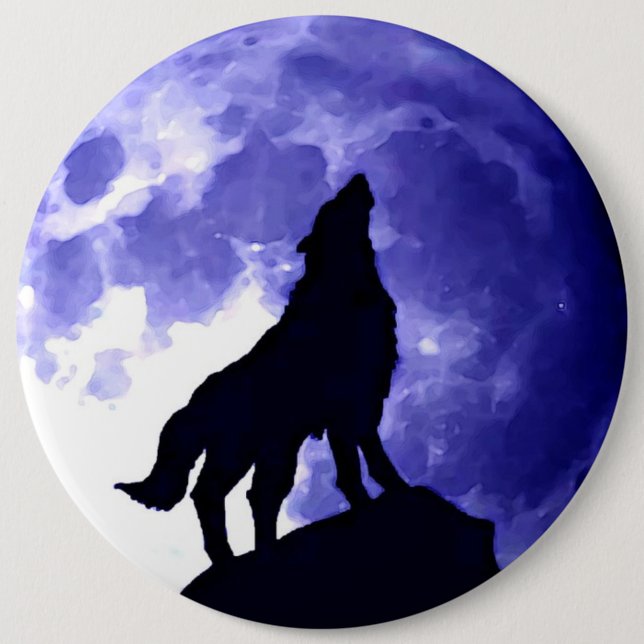 Wolf Silhouette & Full Moon 6 Cm Round Badge (Front)
