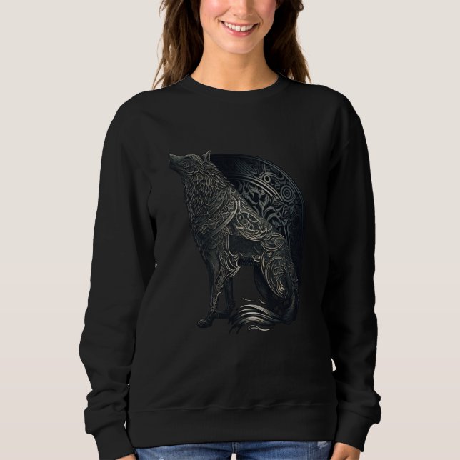 Wolf silhouette Gaelic Celtic style ornaments anim Sweatshirt (Front)
