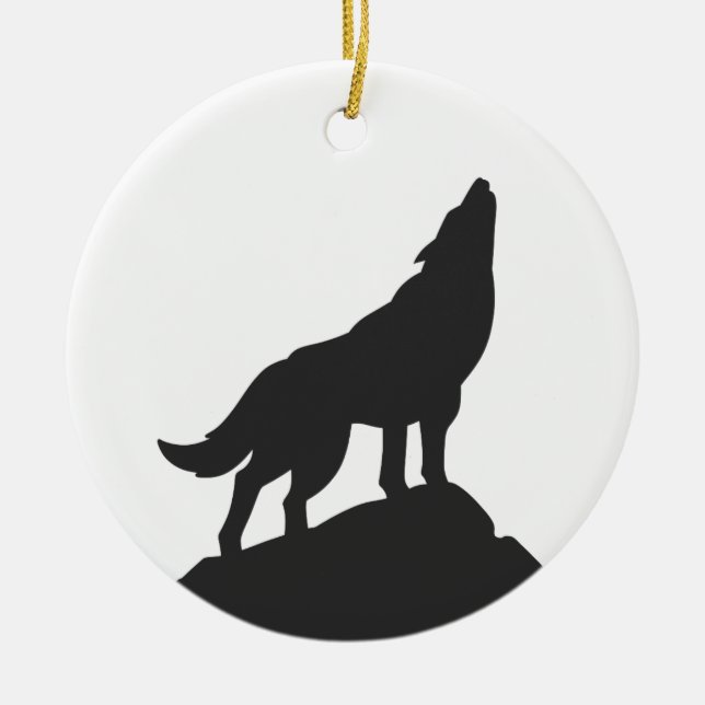 wolf silhouette howling - Choose background colour Ceramic Tree Decoration (Front)