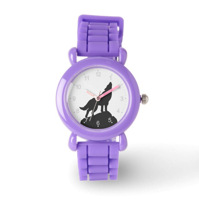 wolf silhouette howling - Choose background colour Watch (Front)