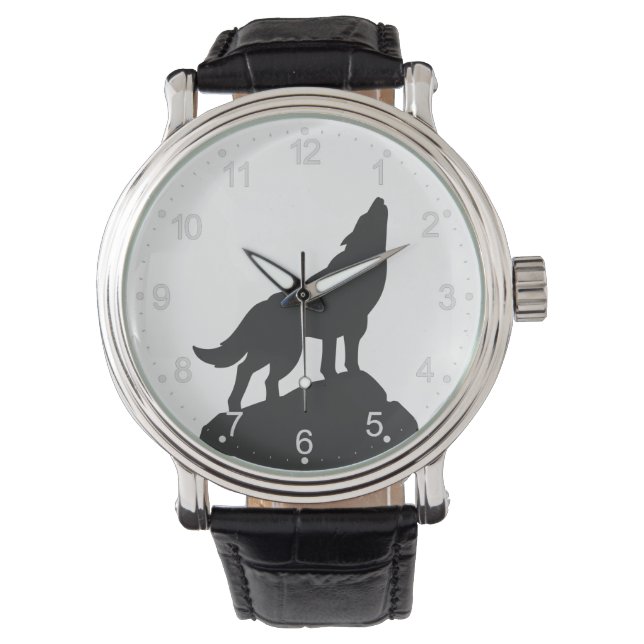 wolf silhouette howling - Choose background colour Watch (Front)