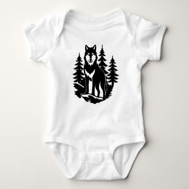 Wolf Silhouette in Forest Baby Bodysuit (Front)