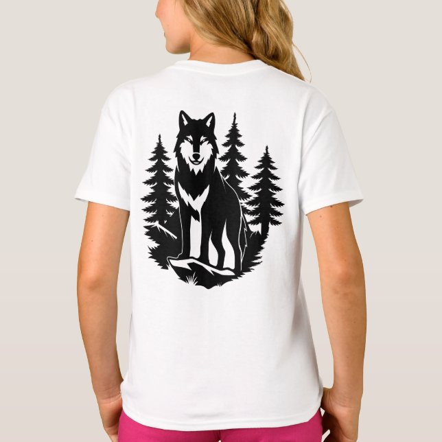 Wolf Silhouette in Forest T-Shirt (Back)