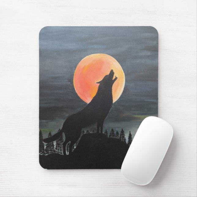 Wolf Silhouette Painting by Alfred Fox Mouse Pad (With Mouse)