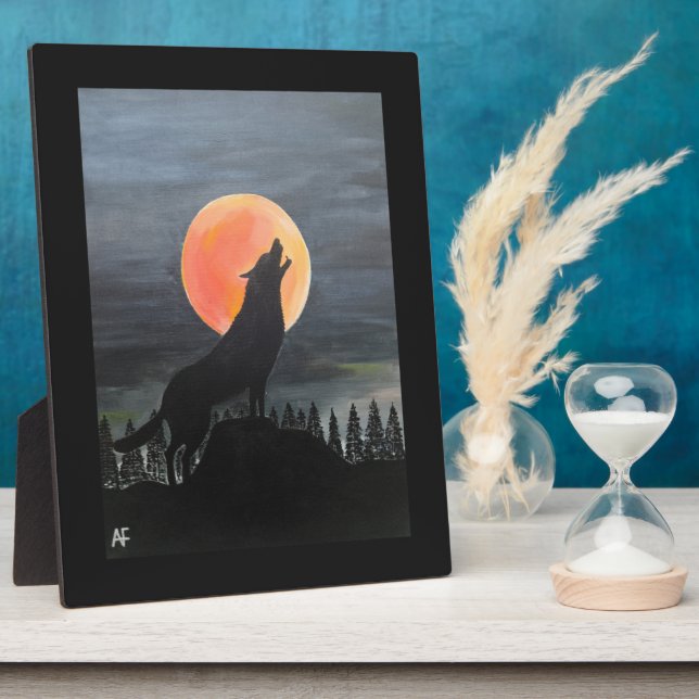 Wolf Silhouette Painting by Alfred Fox Plaque (Side)