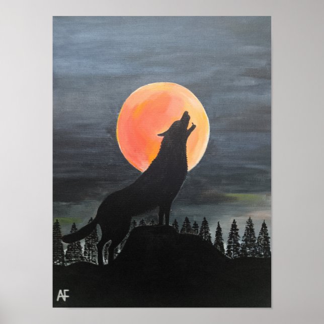 Wolf Silhouette Painting by Alfred Fox Poster (Front)