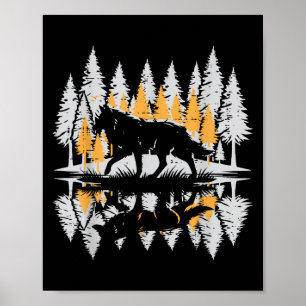 Wolf Silhouette Pine Trees Vintage Lone Alpha Wome Poster