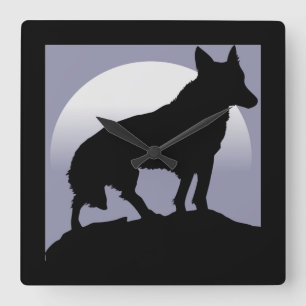 WOLF SILHOUETTE SQUARE WALL CLOCK
