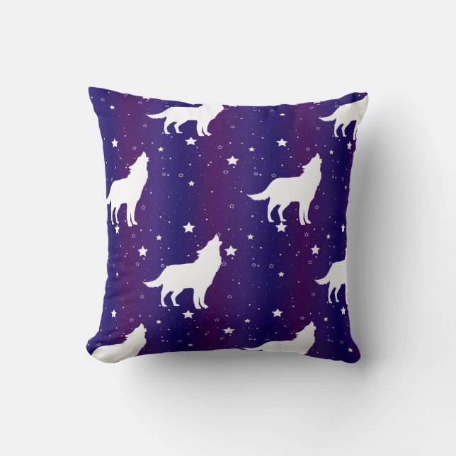 Wolf Silhouette Starry Night Galaxy Lover Universe Cushion (Front)