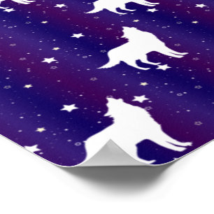 Wolf Silhouette Starry Night Galaxy Lover Universe Poster