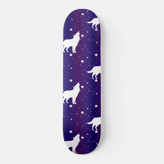 Wolf Silhouette Starry Night Galaxy Lover Universe Skateboard (Front)