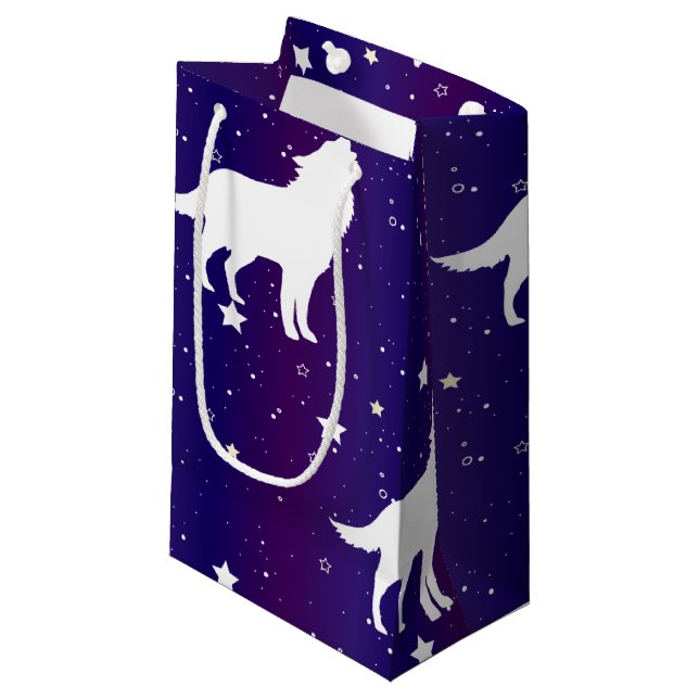 Wolf Silhouette Starry Night Galaxy Lover Universe Small Gift Bag (Front Angled)