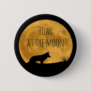 Wolf Silhouetted in Bright Moon 6 Cm Round Badge