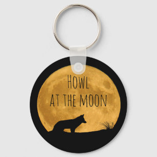 Wolf Silhouetted in Bright Moon Key Ring