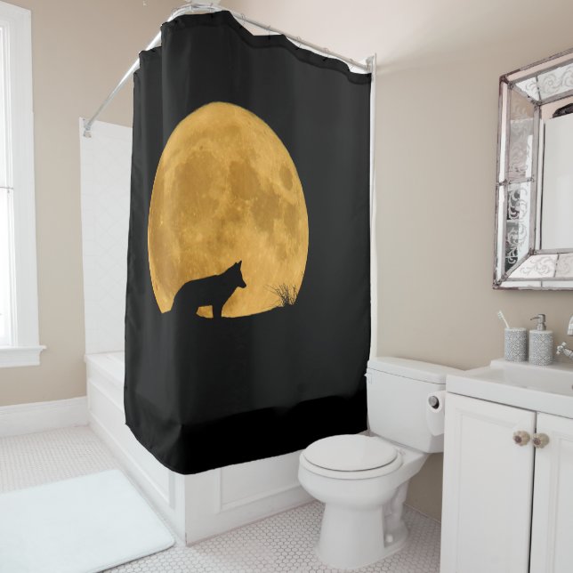 Wolf Silhouetted in Bright Moon Shower Curtain (In Situ)