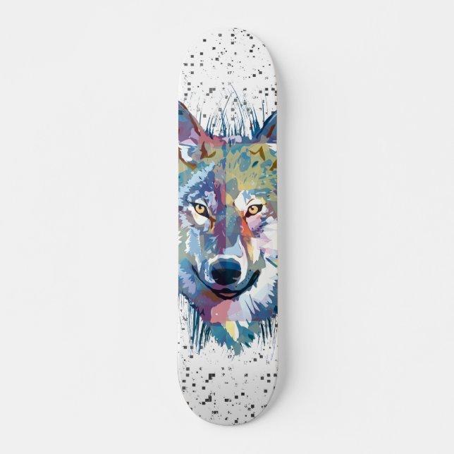 Wolf Skateboard Deck | Colourful Wolf Head (Front)
