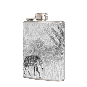 Wolf Sketch Wild Animal Art Hip Flask