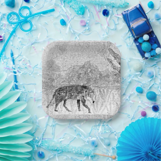 Wolf Sketch Wild Animal Art Paper Plate (Party)