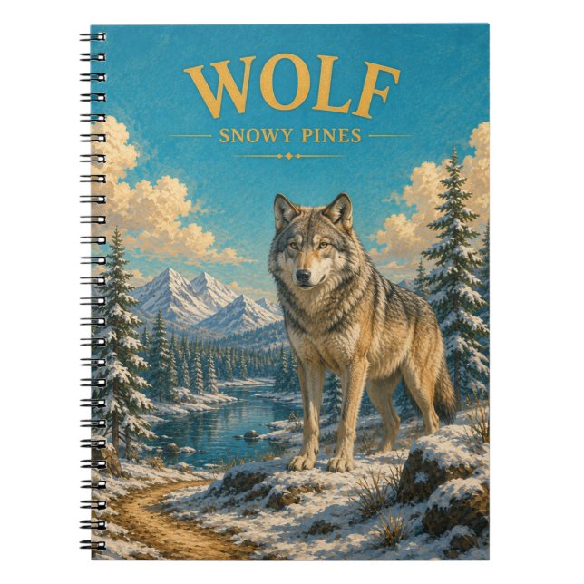 Wolf Snowy Pines Watercolor GeoSaga Notebook (Front)