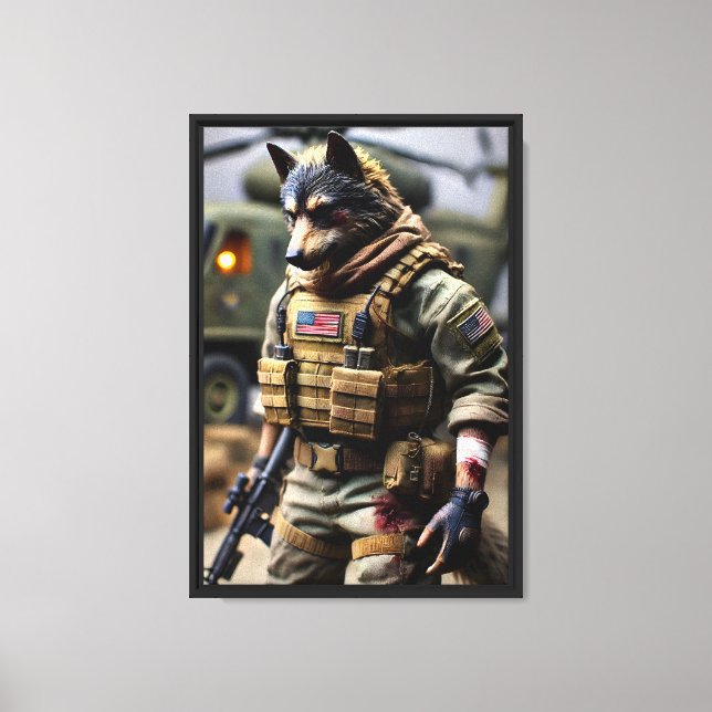 Wolf Soldier Warrior Framed Canvas Wall Art (Front)