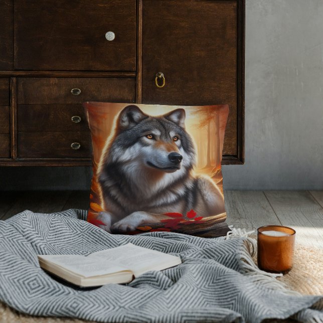 Wolf Solitude Amidst Nature Cushion (Creator Uploaded)