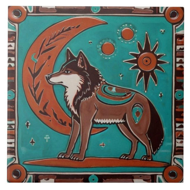 Wolf Southwestern Native American Southwest Tile (Front)