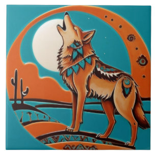 Wolf Southwestern Southwest Orange & Teal Blue Tile