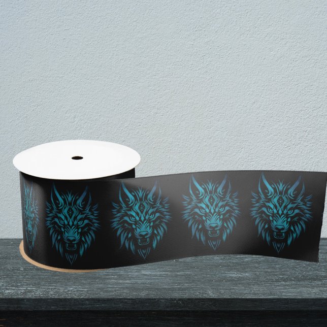 Wolf spirit fenrir wolves black blue gift wrap satin ribbon (Creator Uploaded)