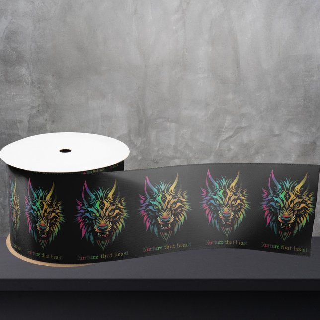 Wolf spirit fenrir wolves face gift wrap satin ribbon (Creator Uploaded)