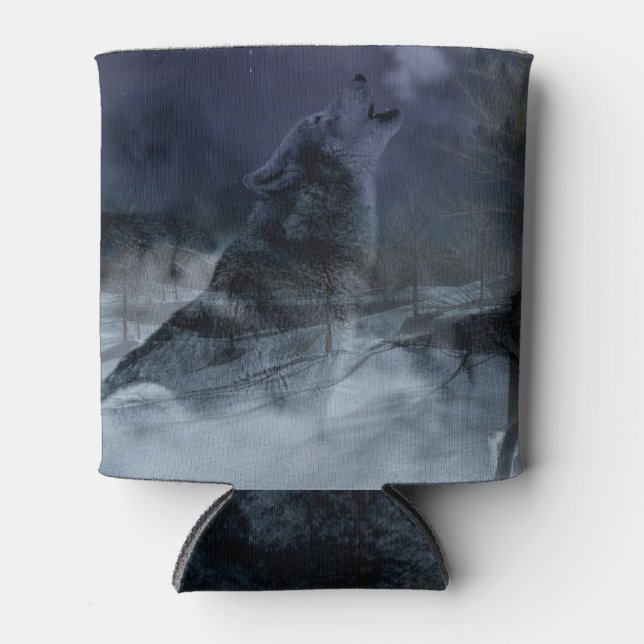 Wolf Spirit Moon Night Can Cooler (Front)