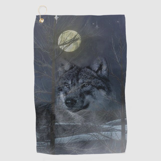 Wolf Spirit Moon Night Golf Towel (Front)