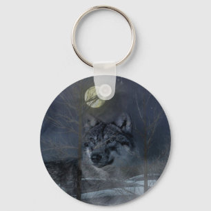 Wolf Spirit Moon Night Key Ring