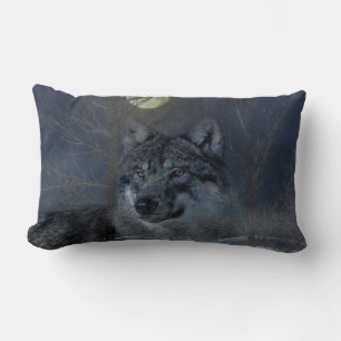 Wolf Spirit Moon Night Lumbar Cushion