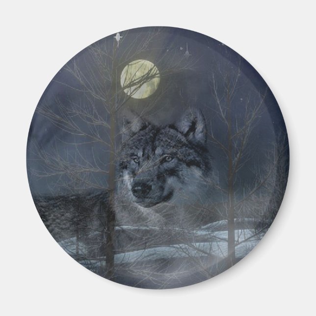 Wolf Spirit Moon Night Magnet (Front)