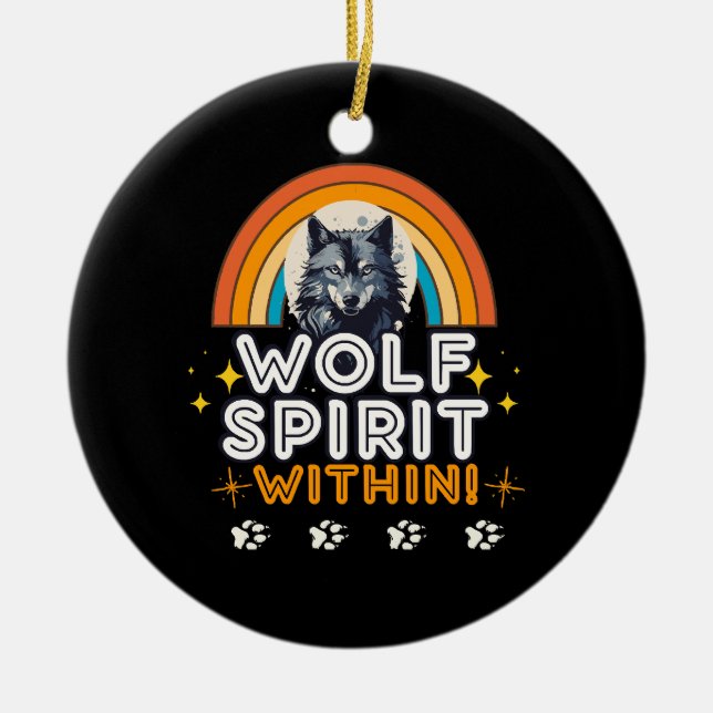 Wolf Spirit Within Ceramic Tree Decoration (Front)
