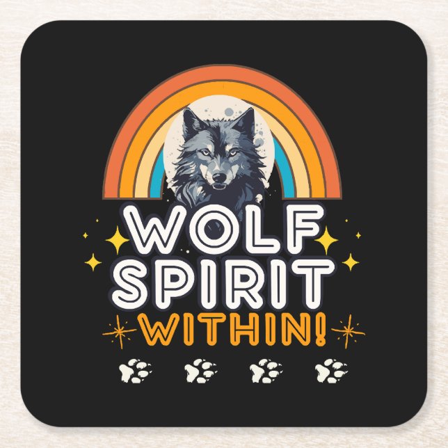 Wolf Spirit Within Square Paper Coaster (Front)