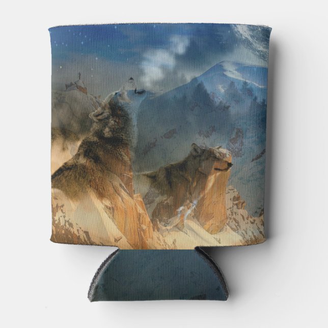 Wolf Spirits in Mountain Mist Can Cooler (Front)
