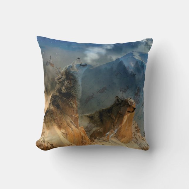 Wolf Spirits in Mountain Mist Cushion (Front)