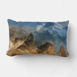 Wolf Spirits in Mountain Mist Lumbar Cushion