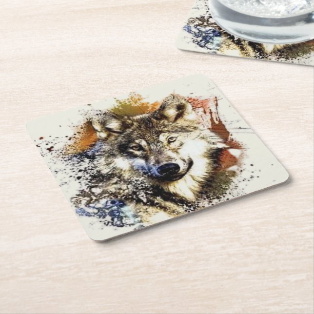 Wolf   square paper coaster (Angled)