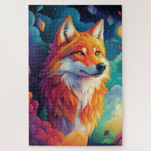 Wolf standing in a dreamlike landscape jigsaw puzzle