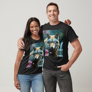 Wolf Standing in river with flowers Birthday T-Shirt