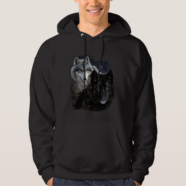 Wolf Star Wolves Wild Moon Stars Loyal Grey Wolf Hoodie (Front)