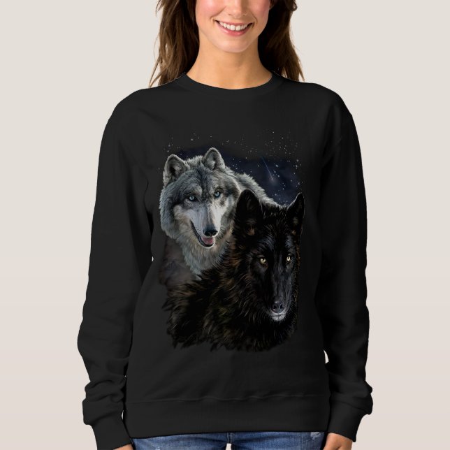Wolf Star Wolves Wild Moon Stars Loyal Grey Wolf Sweatshirt (Front)