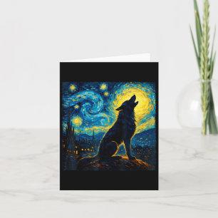 Wolf Starry Night Howling Moon Funny For Men Women Card
